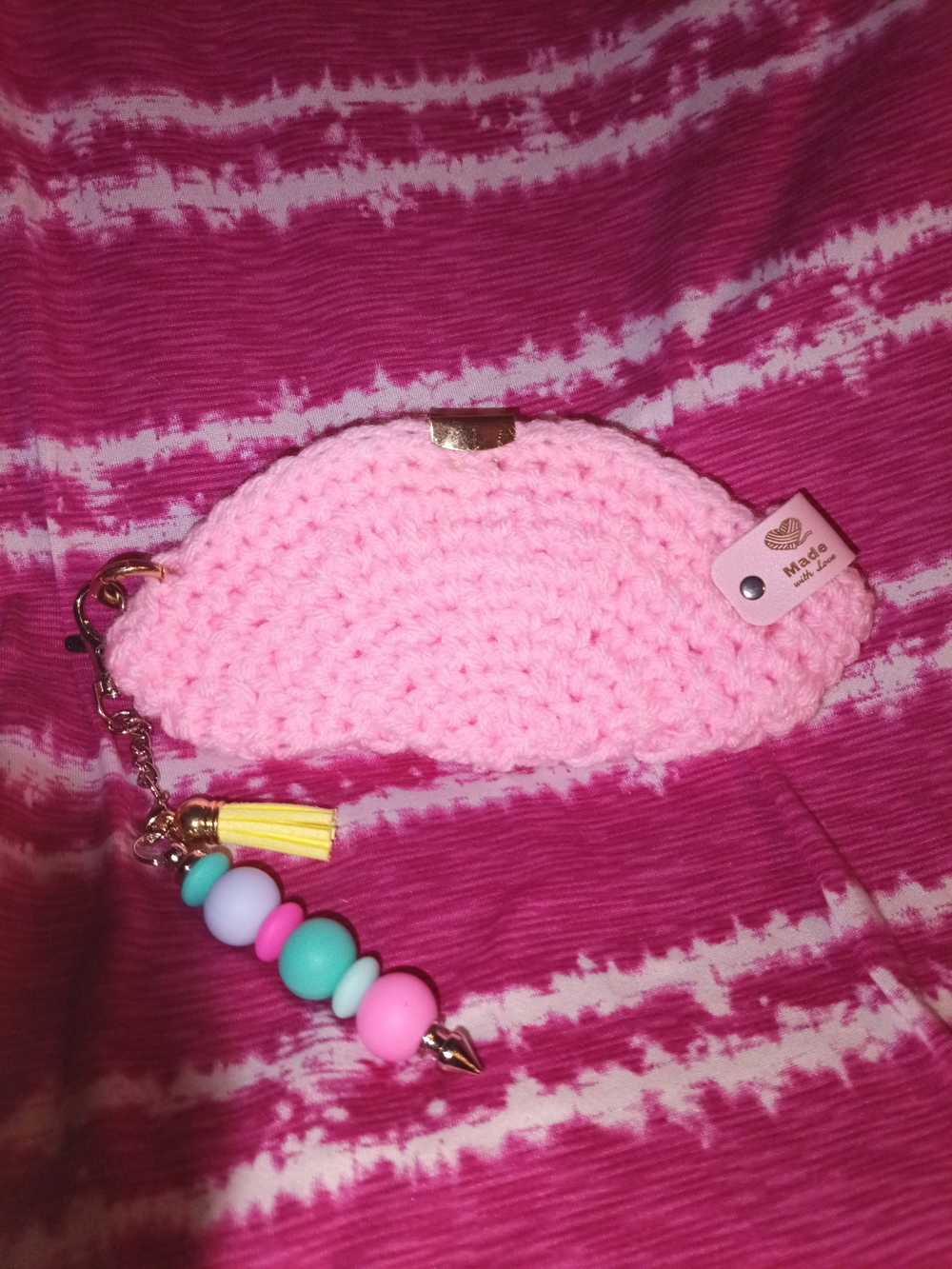 Handmade Pink Crochet EyeGlasses Carrier  with Bead Charm